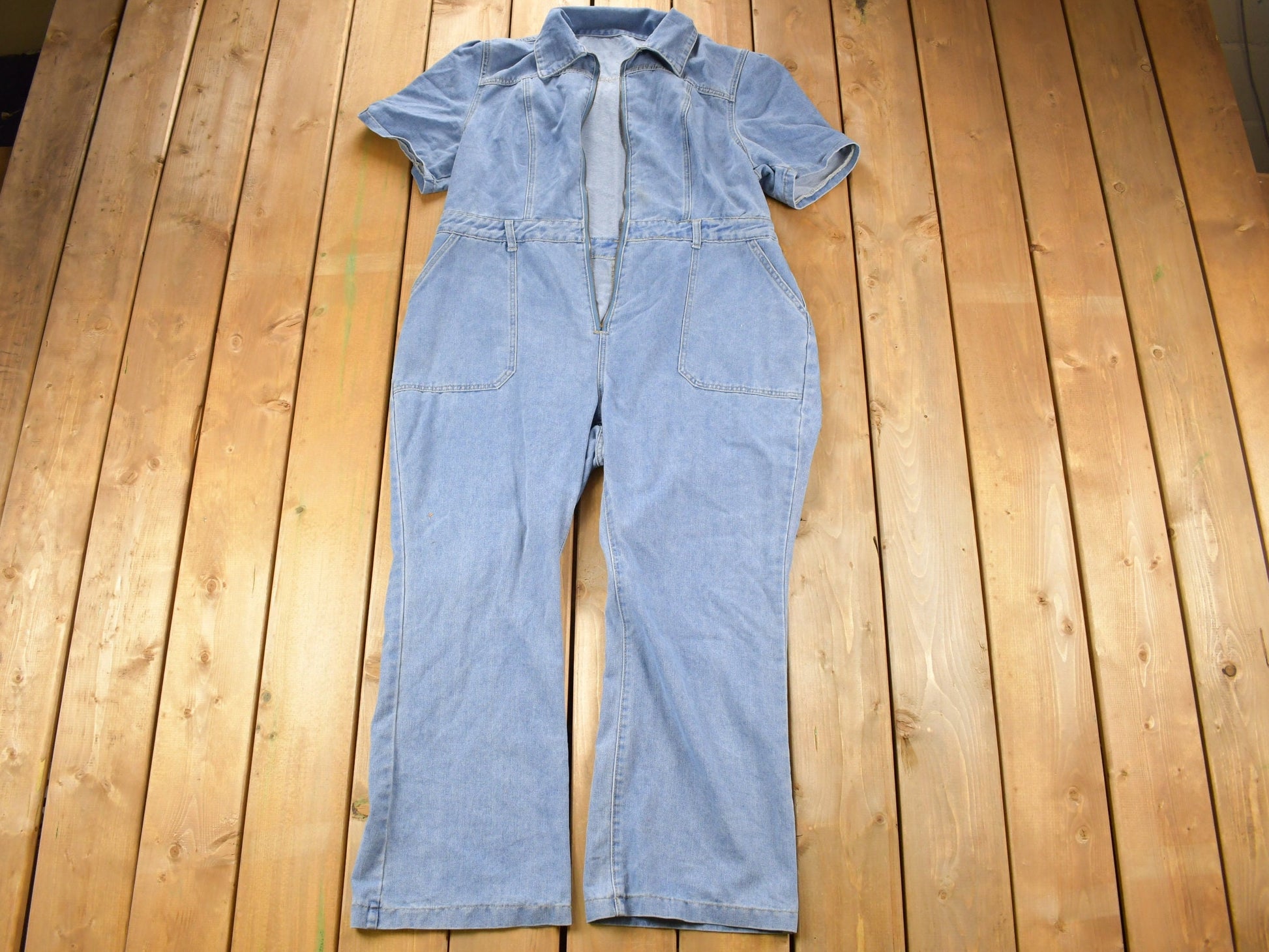 Vintage 1990s Women's Short Sleeve Denim Jumpsuit Size Large