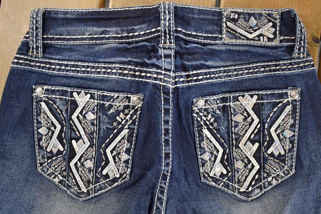 Vintage Deadstock Y2K Grace In LA Bedazzled Bootcut Low Rise Jeans Women's Size 26 x 32