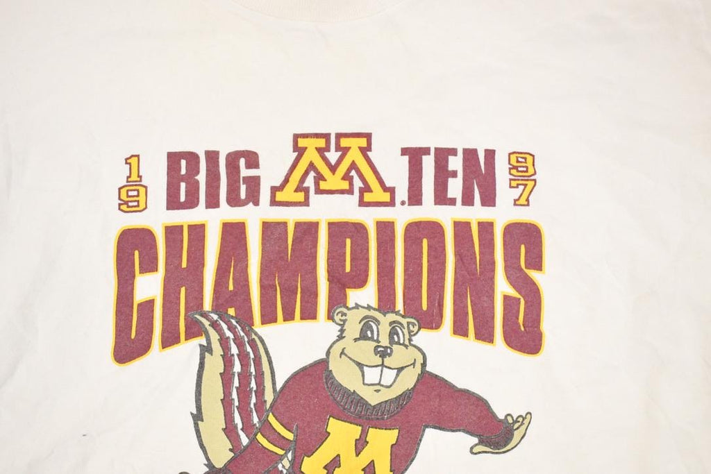 Vintage 1990s Golden Gopher Basketball Big Ten Champions Cartoon Graphic Print Souvenir T-Shirt Men's L