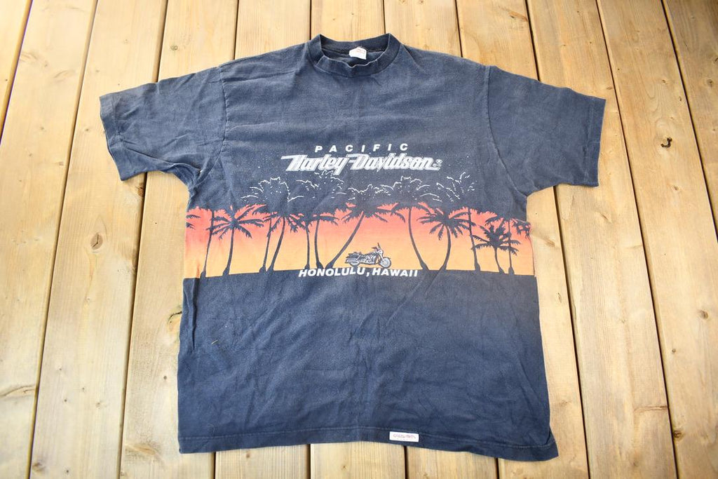Vintage 1980s Harley Davidson Motorcycles Pacific Sunset Graphic T-Shirt