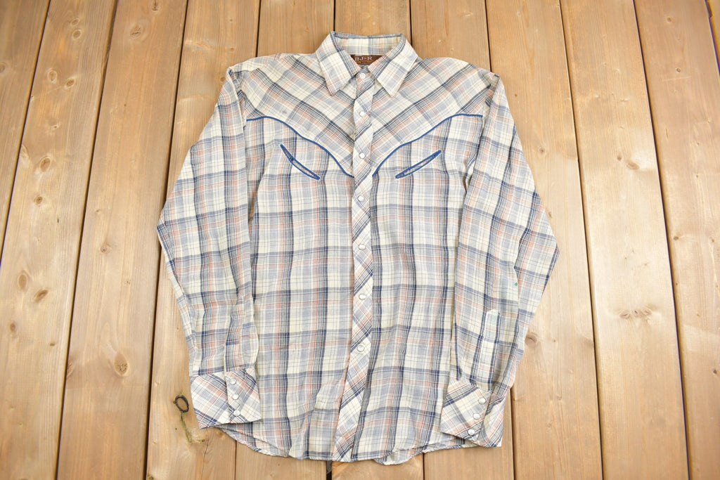 Vintage 1970s BJ - R Southwestern Plaid Button Up Shirt  Rodeo Shirt  Cowboy Shirt  Flannel Shirt  South Western  True Vintage