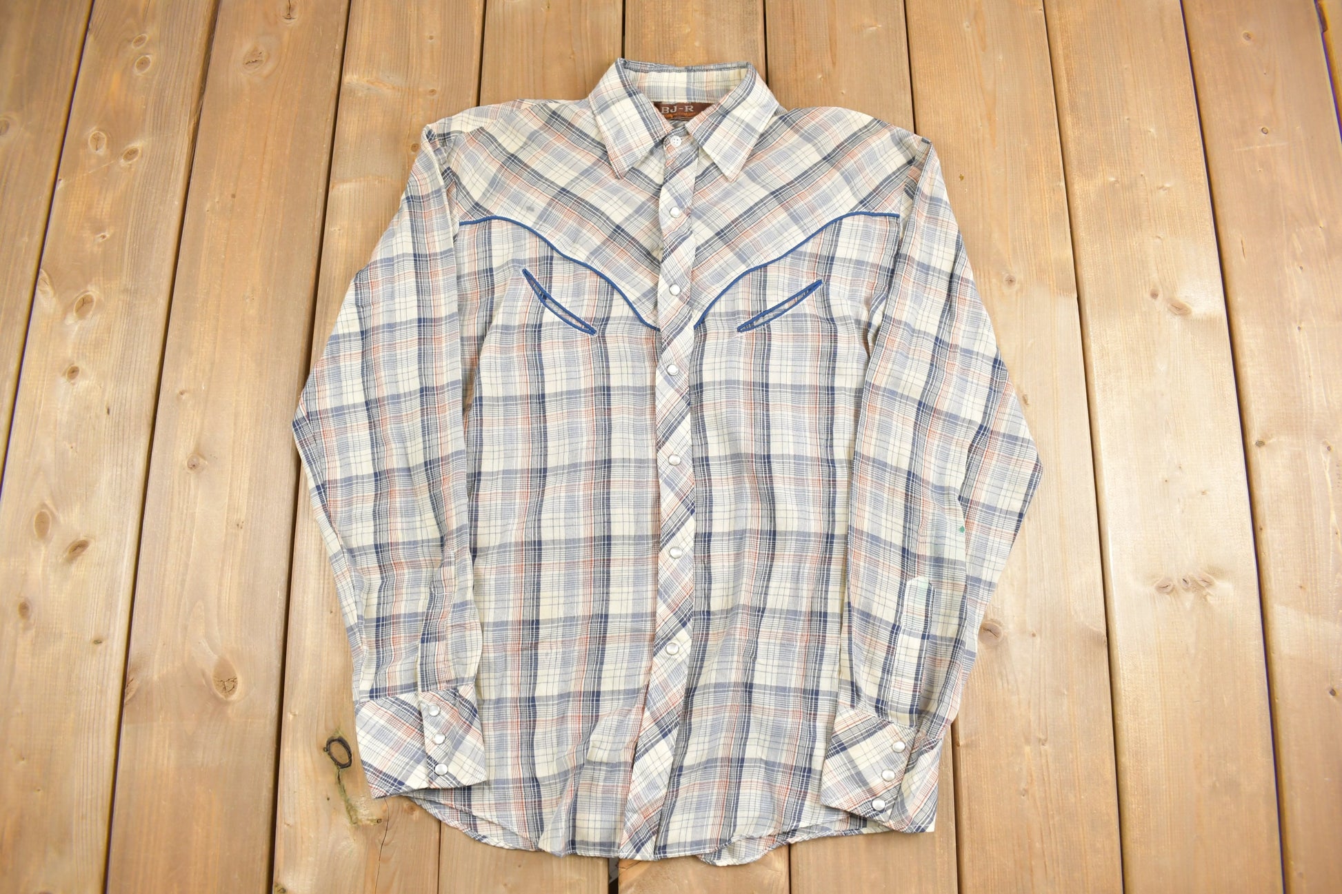 Vintage 1970s BJ - R Southwestern Plaid Button Up Shirt  Rodeo Shirt  Cowboy Shirt  Flannel Shirt  South Western  True Vintage