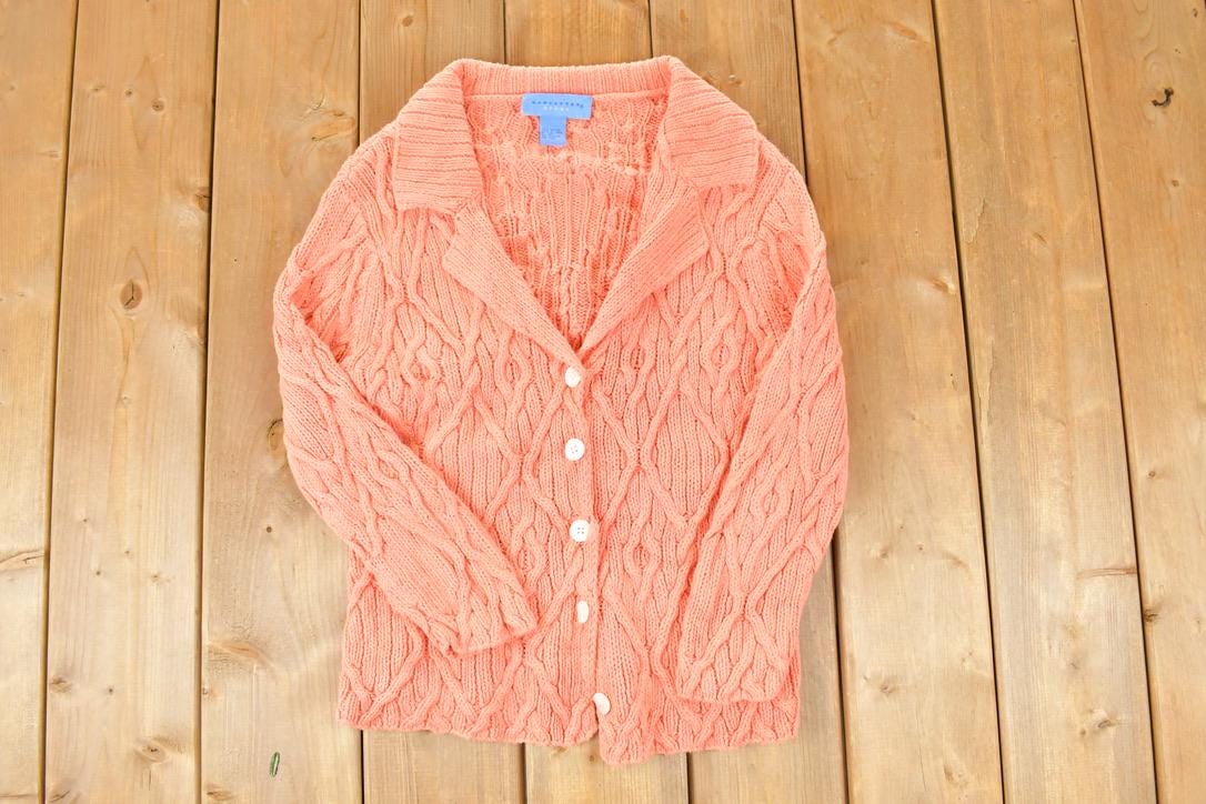Vintage 1990s Doncaster Sport Cable Knit Cardigan Sweater Women's M  Preppy Knit Cardigan  Fancy Knit Vintage Cardigan