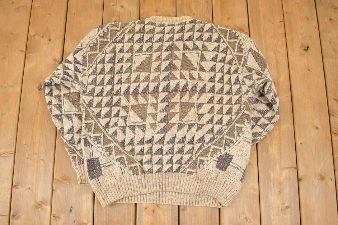 Vintage 1990s Crossings Abstract Wool Knit Crewneck Sweater Men's XL