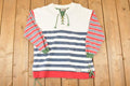 Vintage 1990s Stefani International Unique Striped Tie Up Crewneck Sweatshirt Mens M