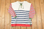 Vintage 1990s Stefani International Unique Striped Tie Up Crewneck Sweatshirt Mens M