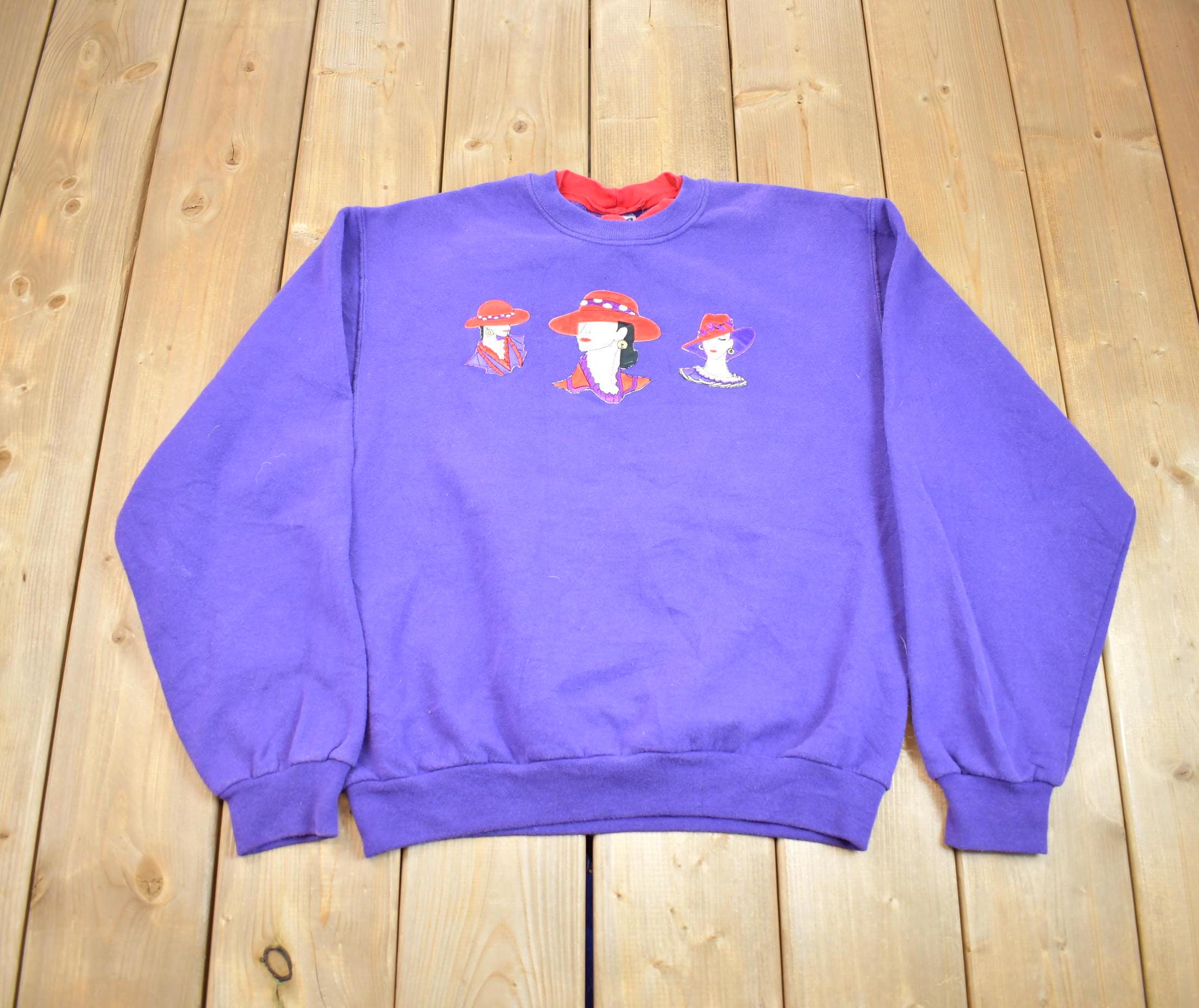 Vintage 1990s Womens Fashions Jawline Embroidered Cute Double Collar Crewneck Sweater