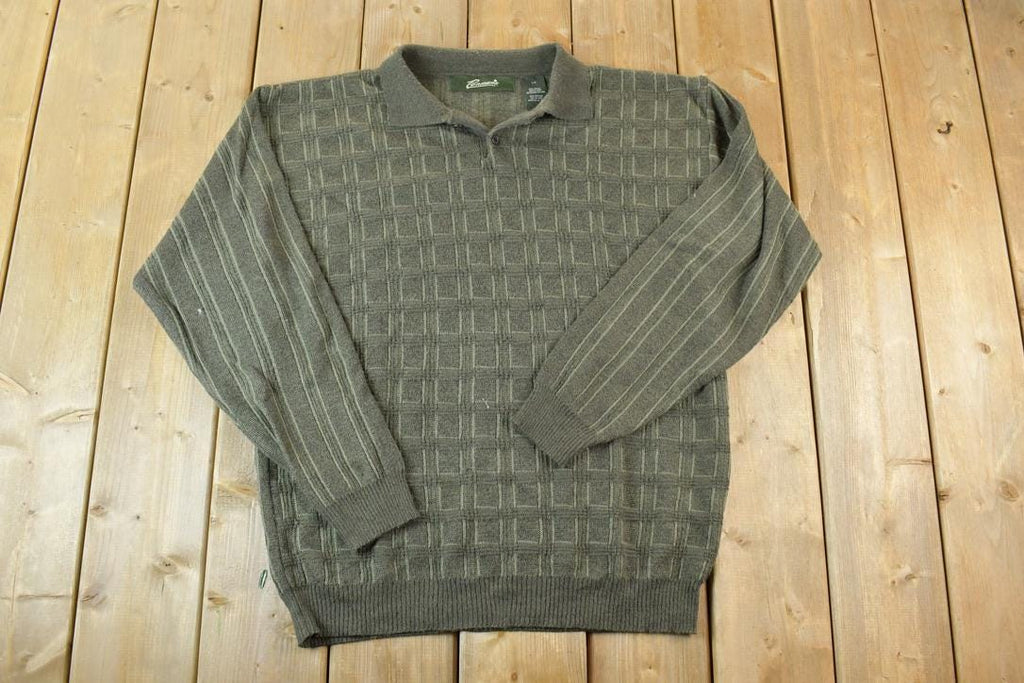 Vintage 1990s Penmans Knit Collared Crewneck Sweater / 90s Crewneck / Abstract Pattern / Preppy Knits