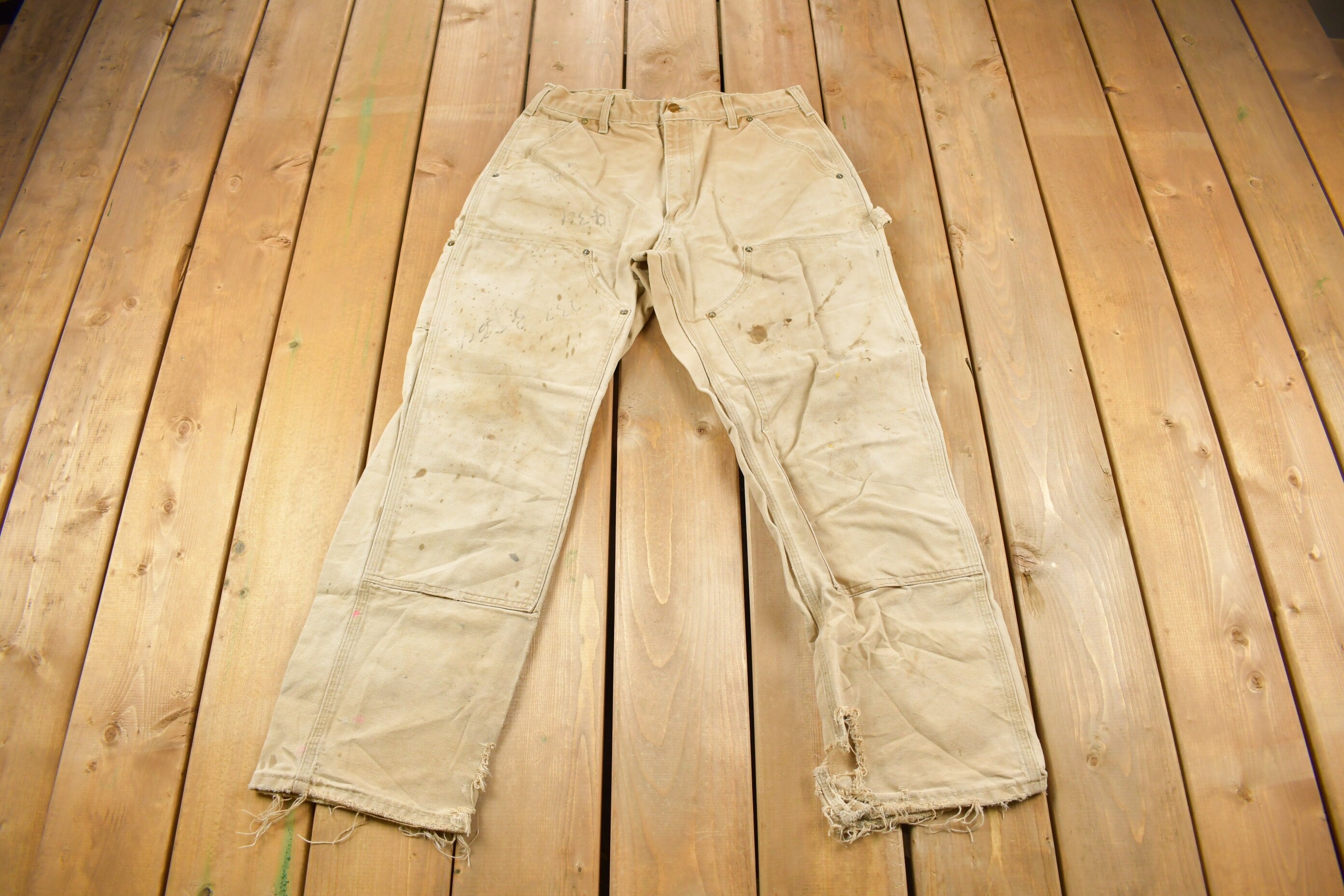 Vintage 1990s Carhartt Thrashed Double Knee Work Pants Size 30 x 26