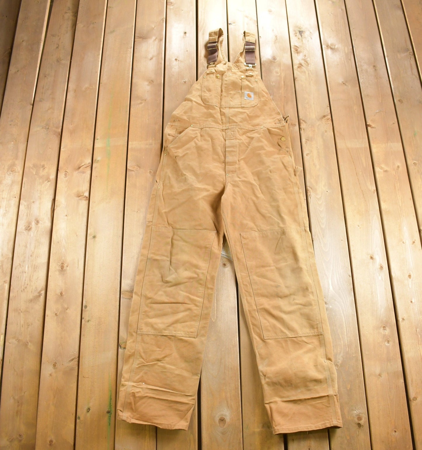 Vintage 1980s Carhartt Beige Canvas Double Knee Overalls / Utility Overalls / Vintage Workwear / Union Made In USA / Coveralls