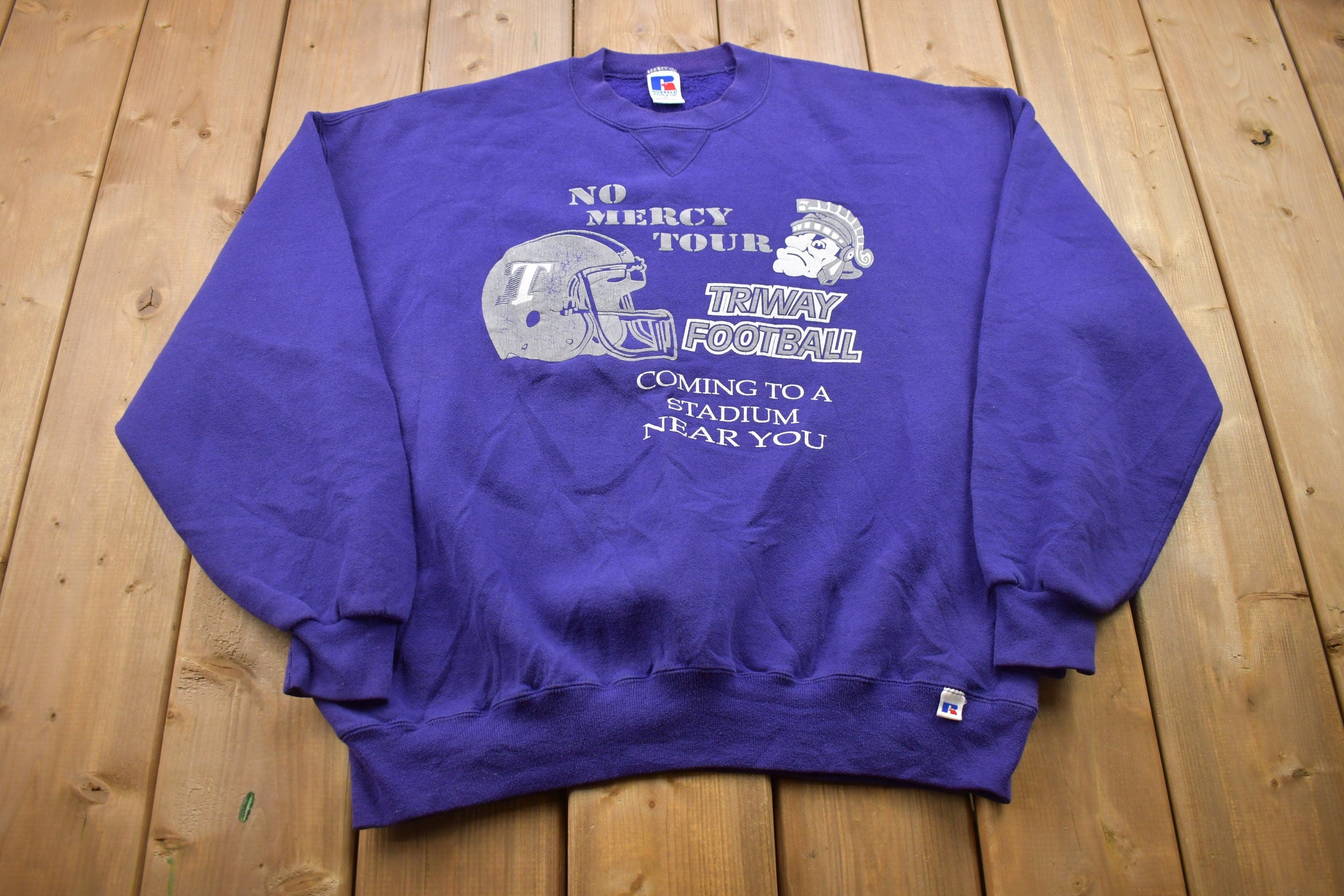 Vintage 1990s Russell Athletic No Mercy Tour Triway Football Crewneck Sweatshirt