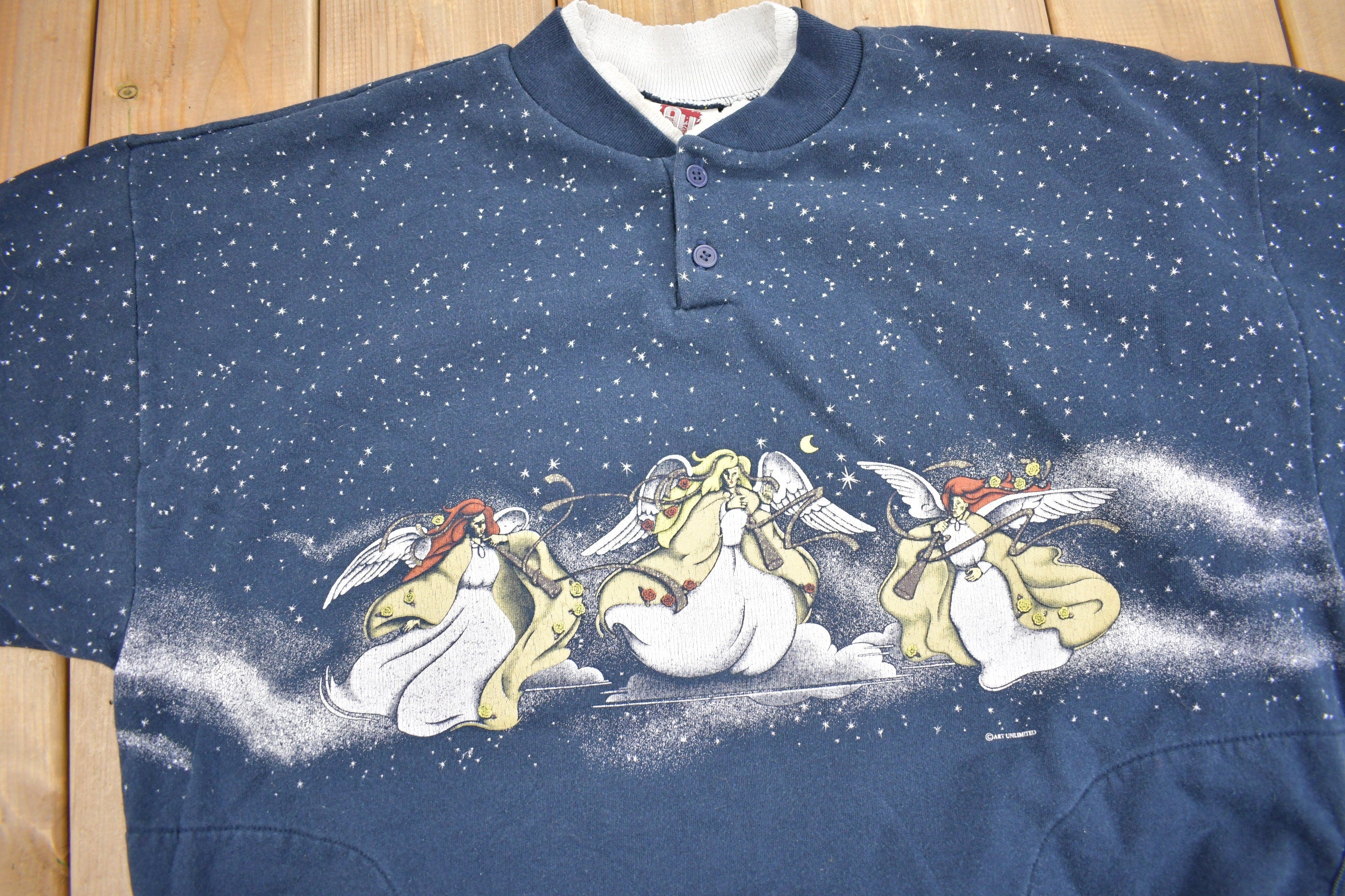 Vintage 1990's Angel Graphic Henley Sweatshirt