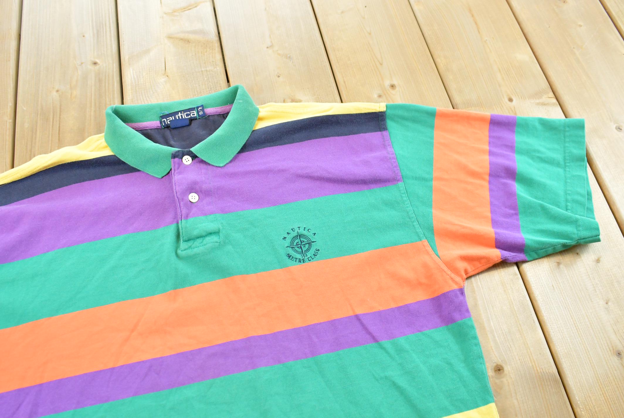 Vintage 1990s Nautica 1/2 Metre Class Striped Polo Shirt Men's L / Souvenir / Athleisure / Streetwear / Preppy / Nautical Sailing