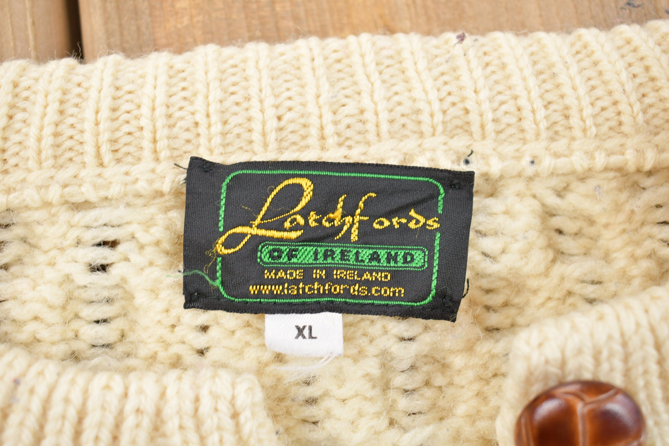 Vintage 1980s Latchfords 100% Wool 3D Cable Knit Cardigan Sweater