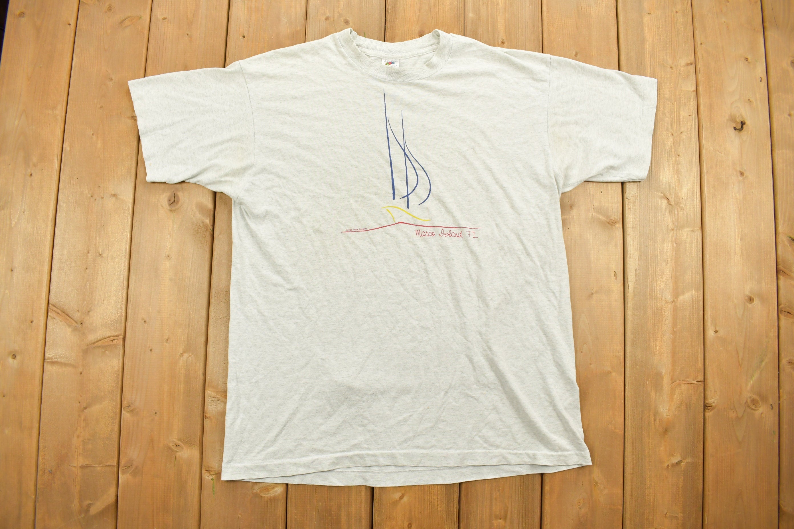 Vintage 1985 Marco Island Sailing Print Souvenir T Shirt