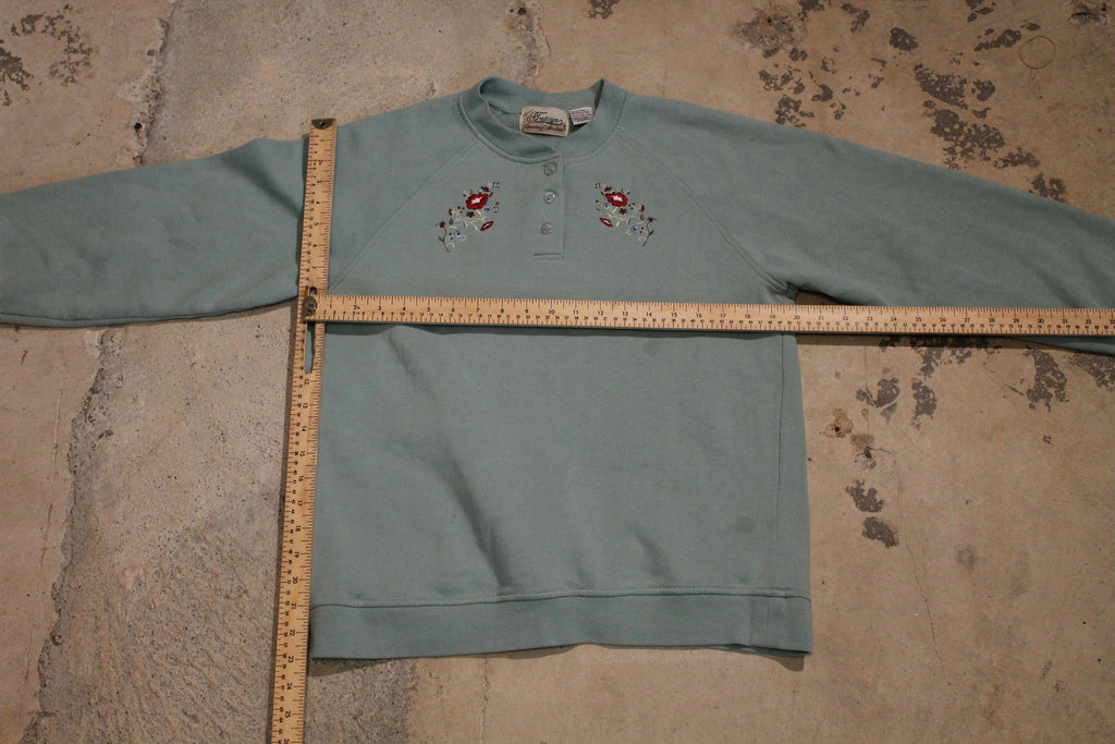 Vintage 1990s Floral Embroidered Quarter Button Sweatshirt