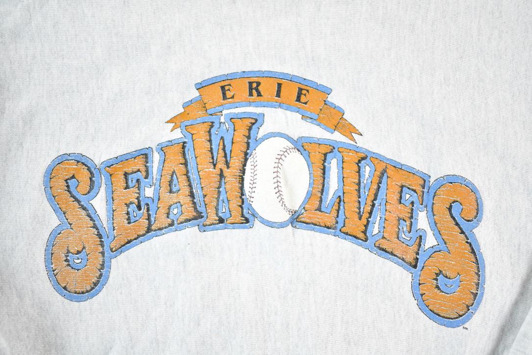Vintage 1990s Erie Seawolves Baseball Cross Grain Crewneck Sweatshirt Made In USA Mens L