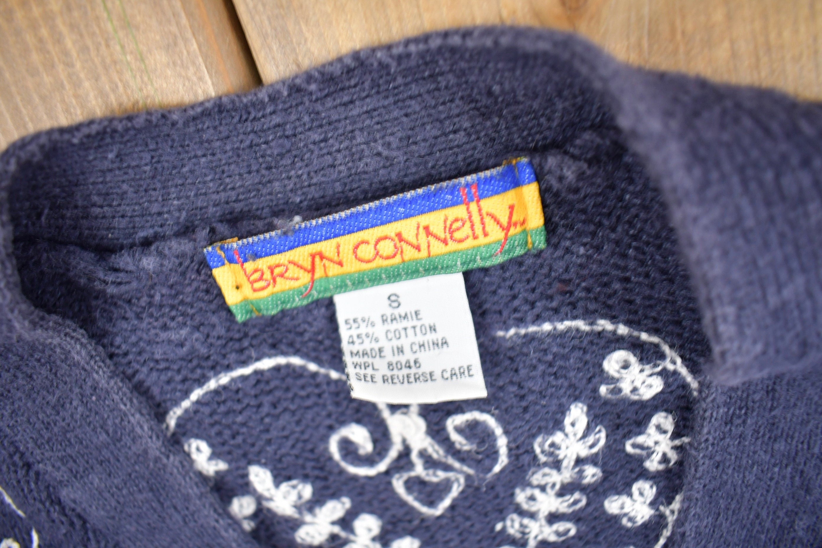Vintage 1990s Bryn Connelly Embroidered Knit Cardigan Sweater