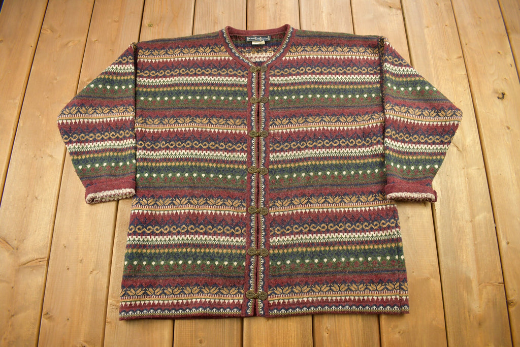 Vintage 1990s Daniel Hetcher Striped Knitted Cardigan Sweater