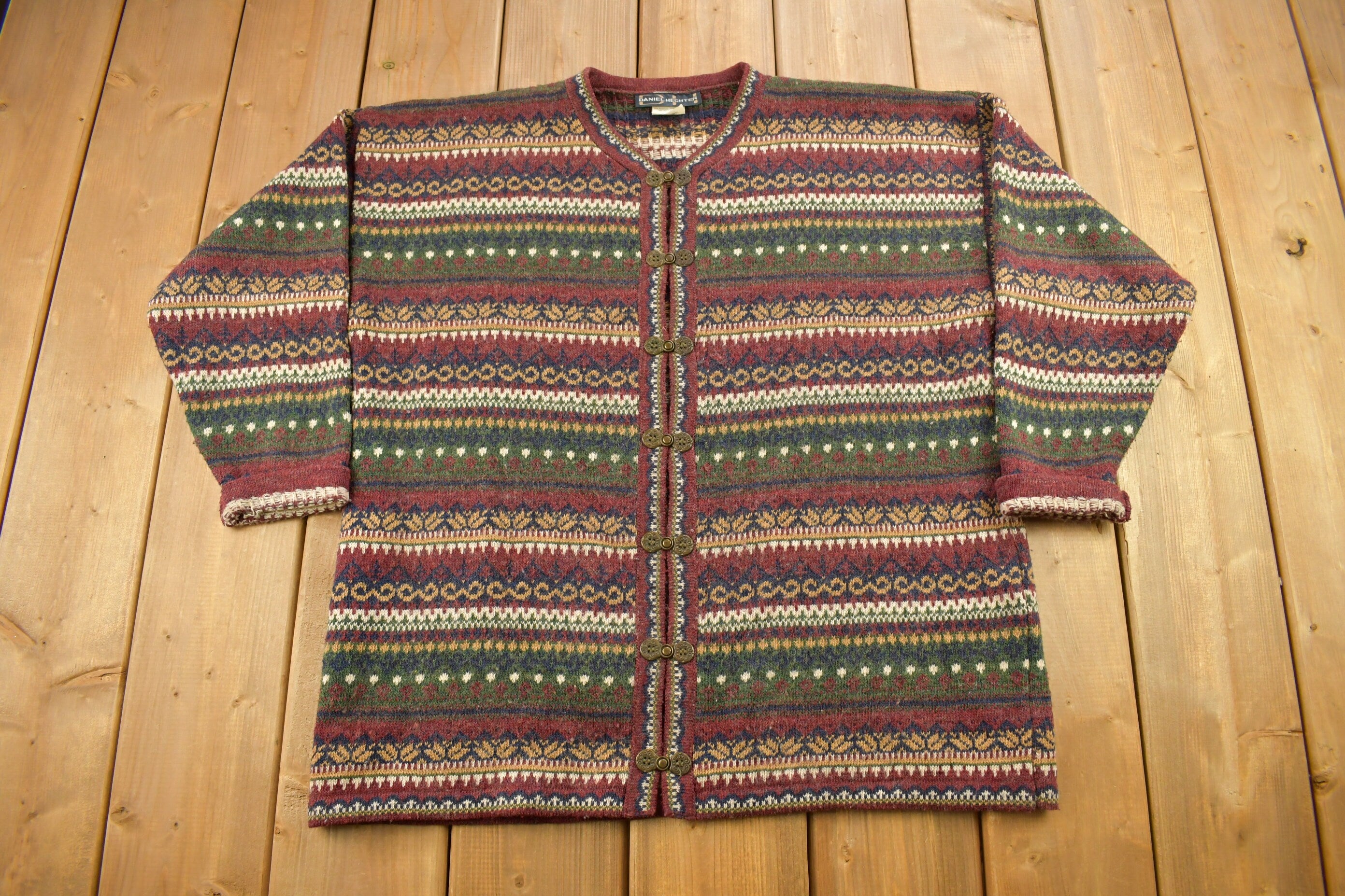 Vintage 1990s Daniel Hetcher Striped Knitted Cardigan Sweater