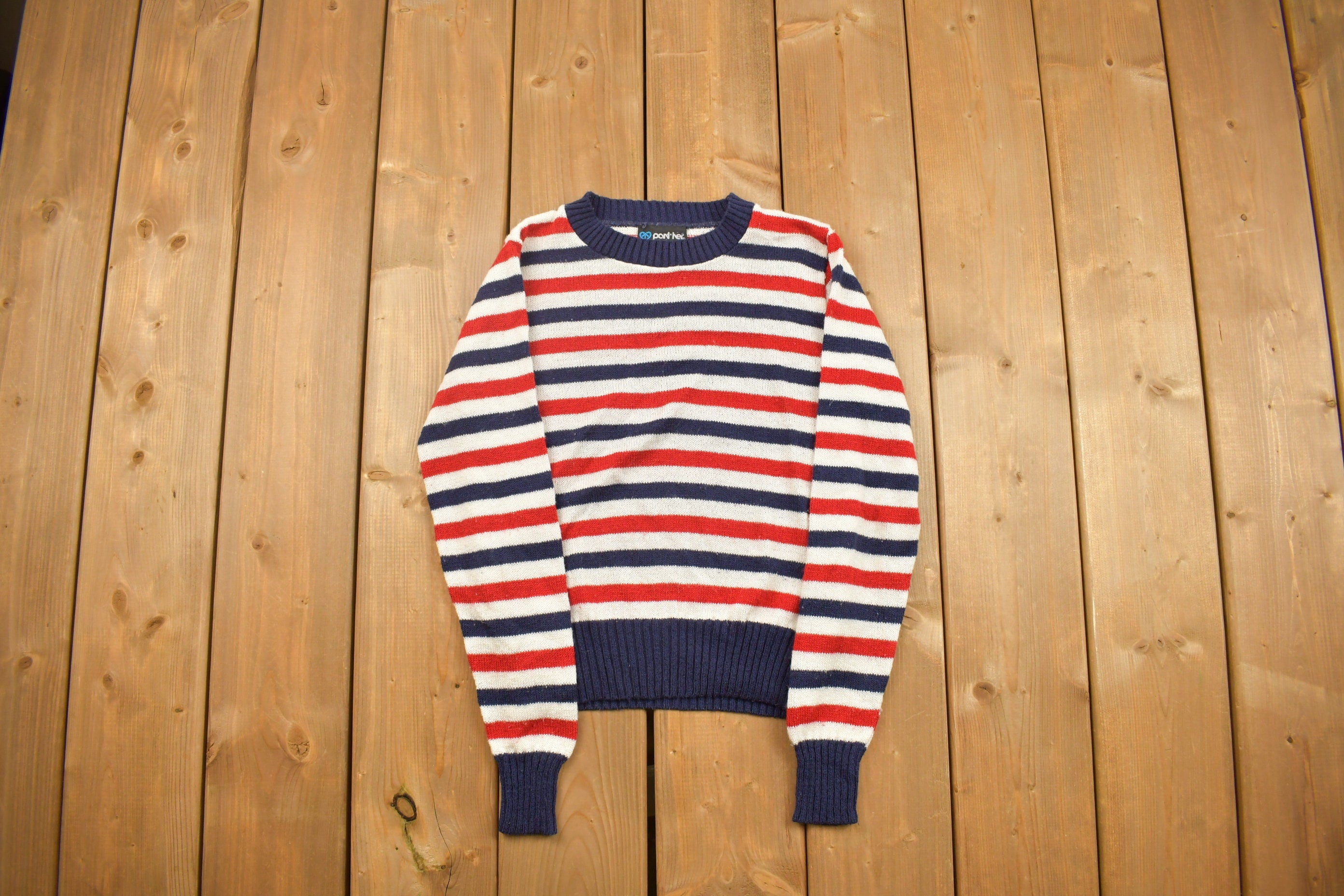 Vintage 1980s Womens Pant-her Striped Crewneck Sweatshirt