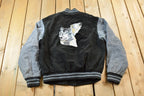 Vintage 1990s Wolf Themed Embroidered Suede Varsity Jacket