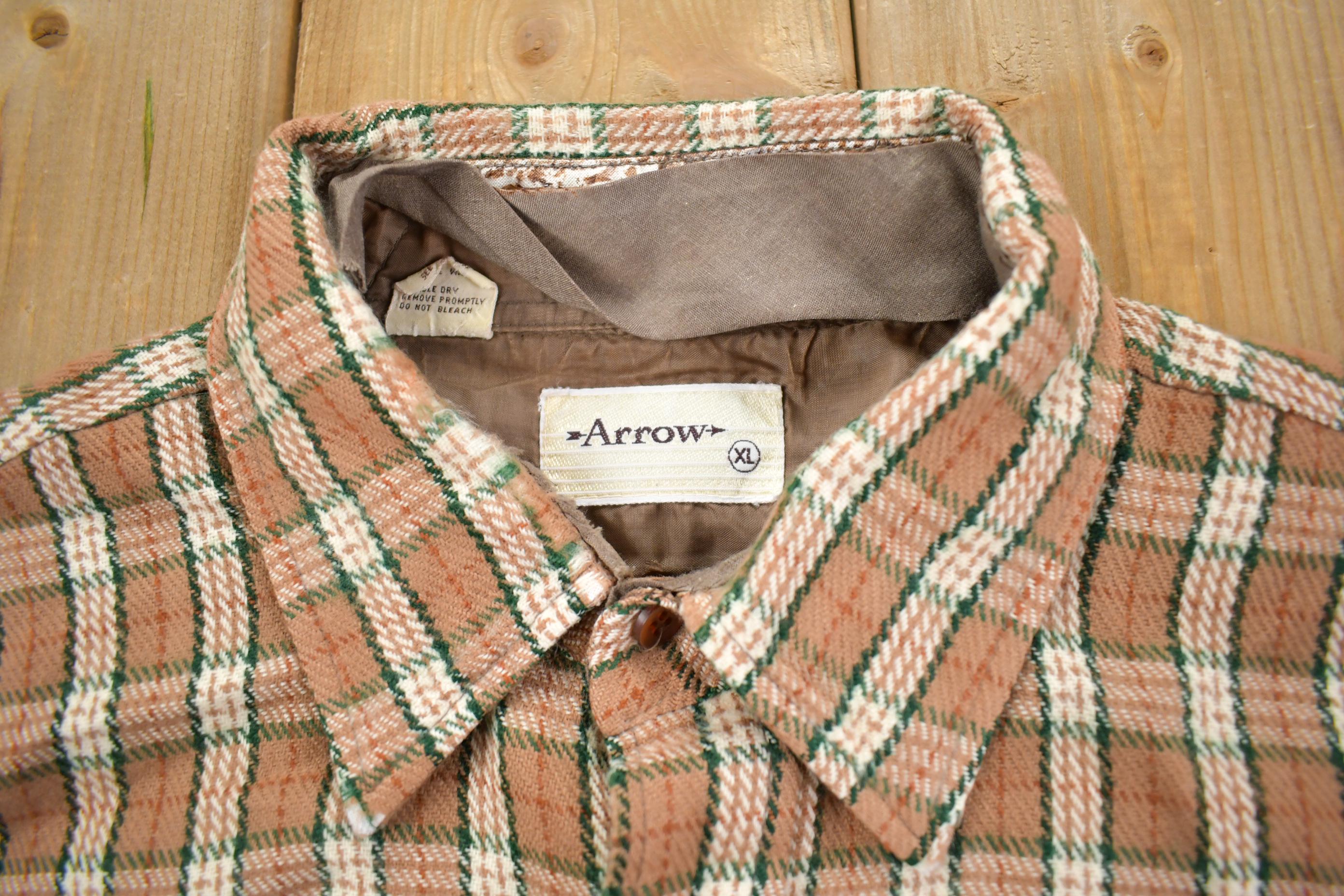 Vintage 1980s Arrow Plaid Flannel Button Up Shirt - Large