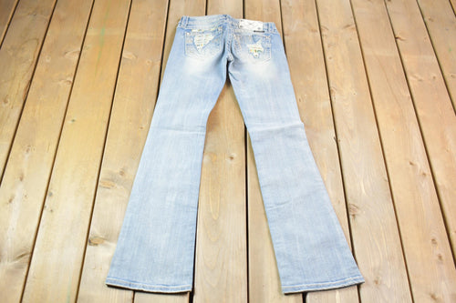 Vintage Y2K Miss Me Bedazzled Low Rise Jeans Size 26x32 / Boot Cut Jeans / Y2K Style / Embroidered Jeans / 2000s / Contrast Stitching
