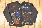 Vintage Y2K New Year Heavy Embroidered Abstract Knit Cardigan Sweater Women's L