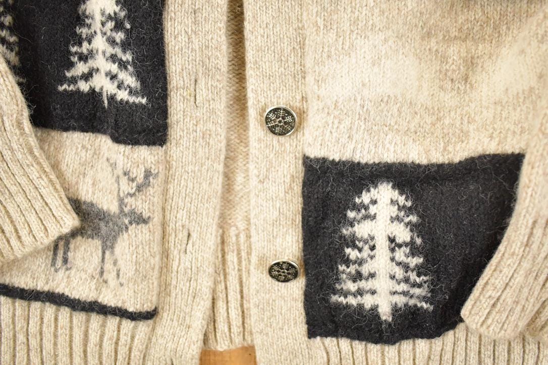 Vintage 1990s Christmas Deer Knit Cardigan Sweater Men's M