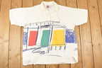 Vintage 1990s New Port Blue Quarter Button FAB Abstract Shirt Men's XL