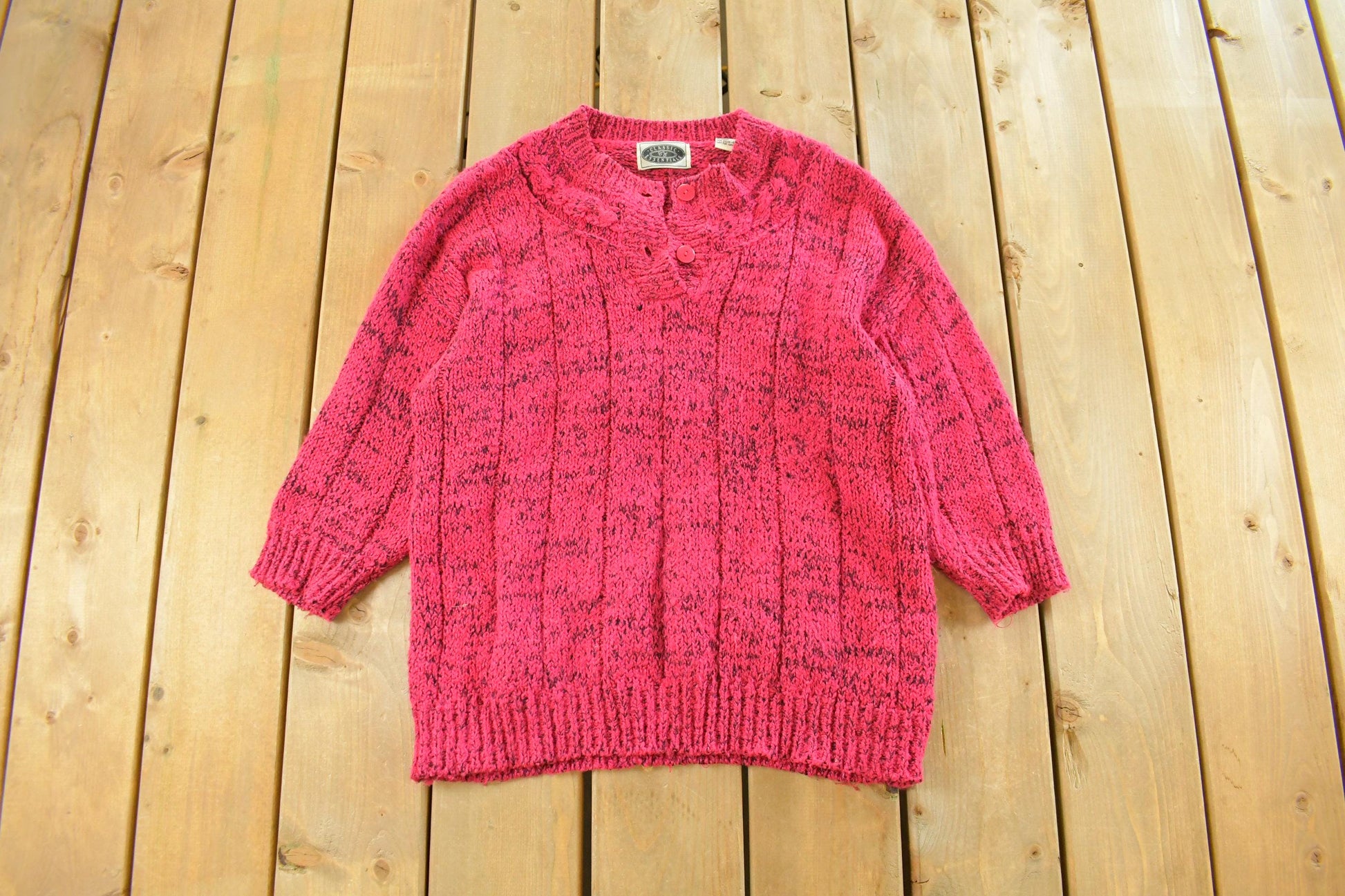 Vintage 1990s Classic Essentials Henley Knit Sweater Women's M