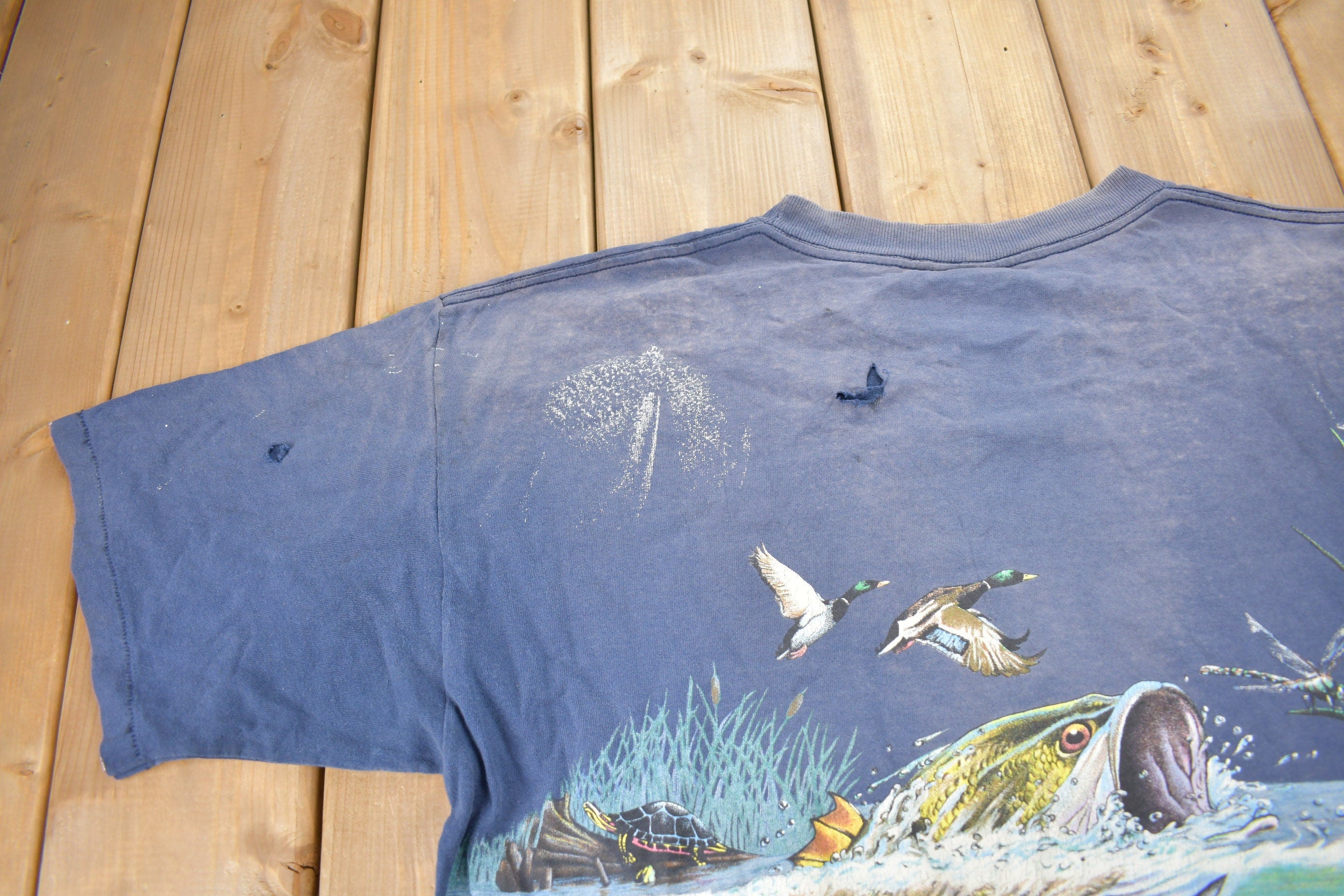Vintage 1990s Largemouth Bass All Over Print Graphic T-Shirt