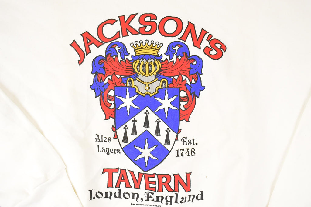 Vintage 1992 Jackson's Tavern London England Graphic Print Crewneck Sweatshirt Mens XL