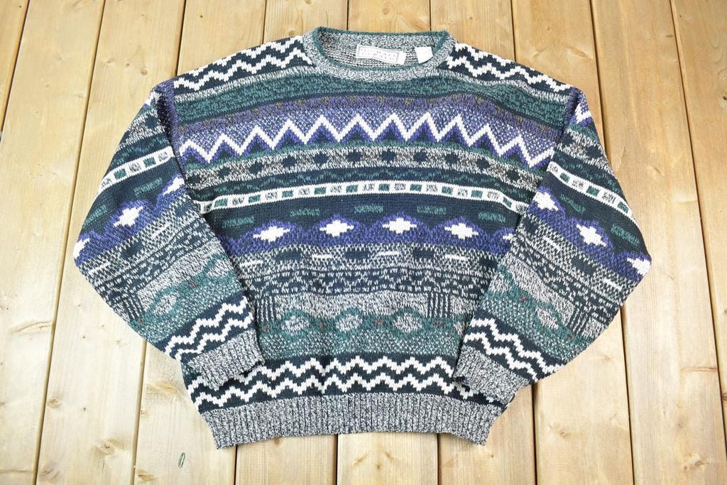 Vintage 1990s Michael Gerald Knit Abstract Pattern Crewneck Sweater Made In 90s Crewneck