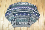 Vintage 1990s Michael Gerald Knit Abstract Pattern Crewneck Sweater Made In 90s Crewneck