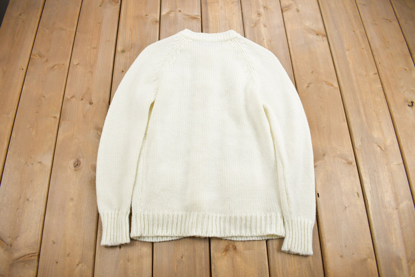 Vintage 1980s Cable Knit Acrylic Cardigan Sweater / Vintage Cardigan / Button Up / White Sweater