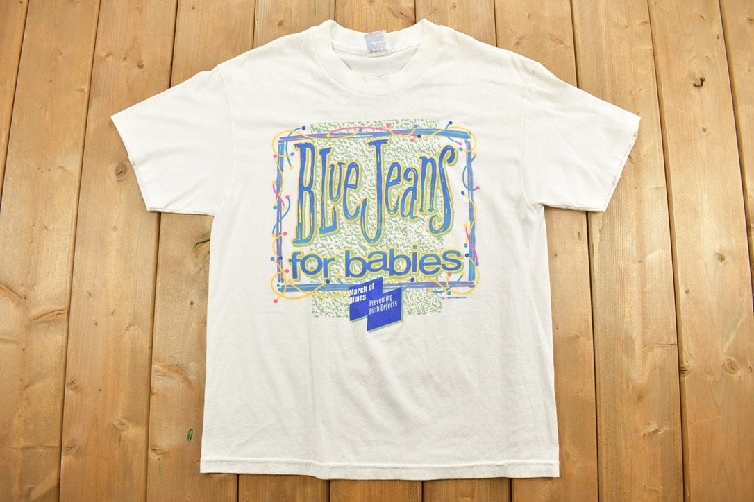 Vintage 1990s Blue Jeans for Babies Charity Graphic T-Shirt