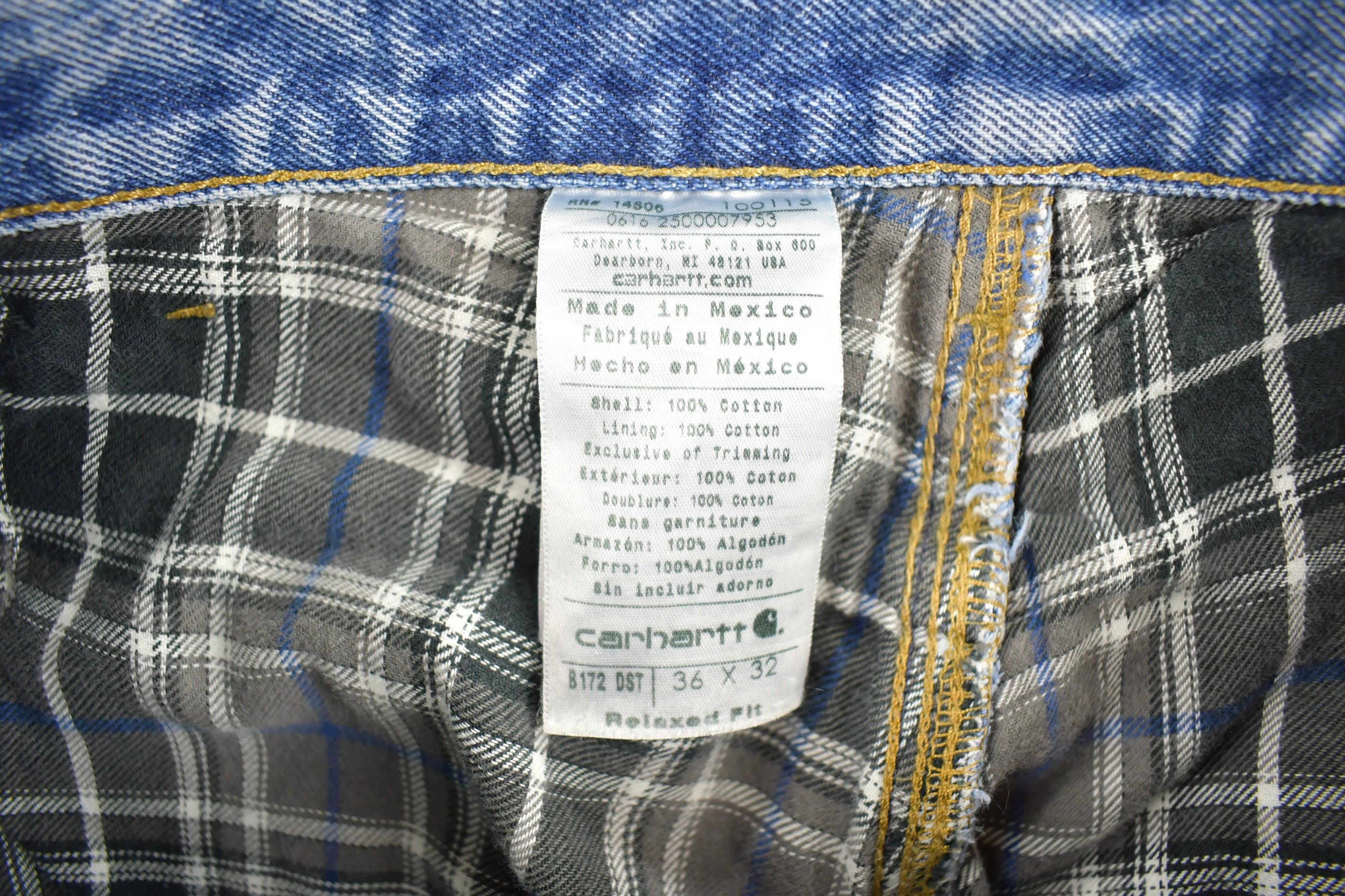 Vintage 1990s Carhartt Plaid Lined Work Jeans Size 35 x 30.5
