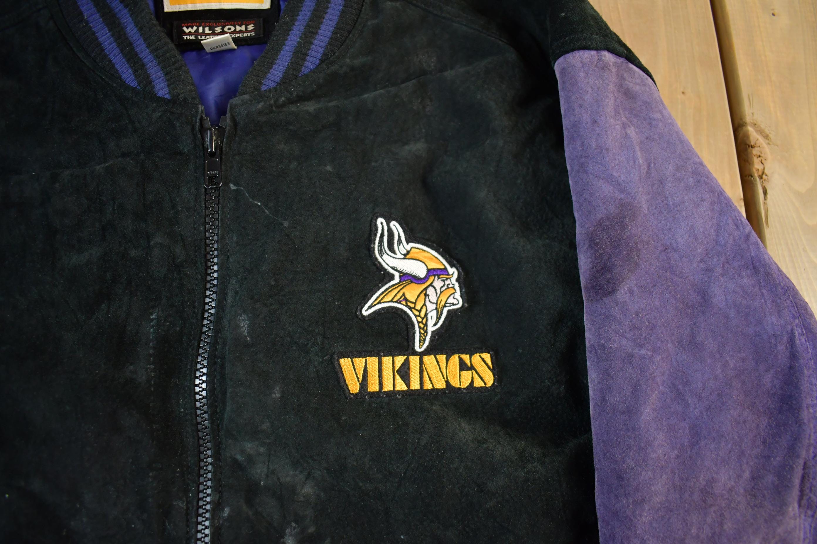 Vintage 1990's Minnesota Vikings Leather Letterman Jacket Mens Large