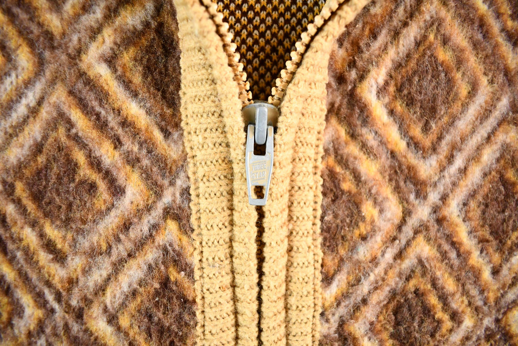 Vintage 1970s Suntai Knit Full Zip Shawl Collar Sweater Women's Small