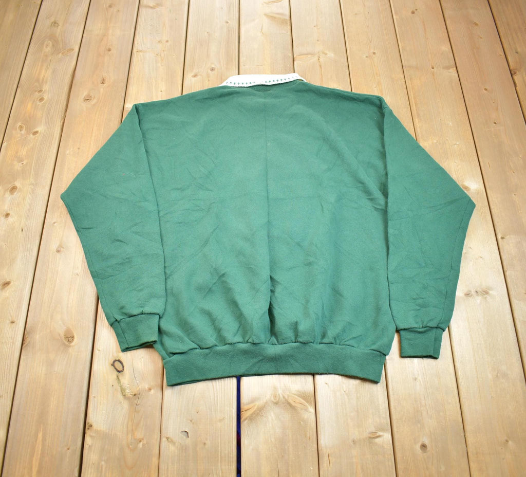 Vintage 1990s Folk Art Applique Christmas Time Embroidered Collard Crewneck Sweatshirt Made In USA