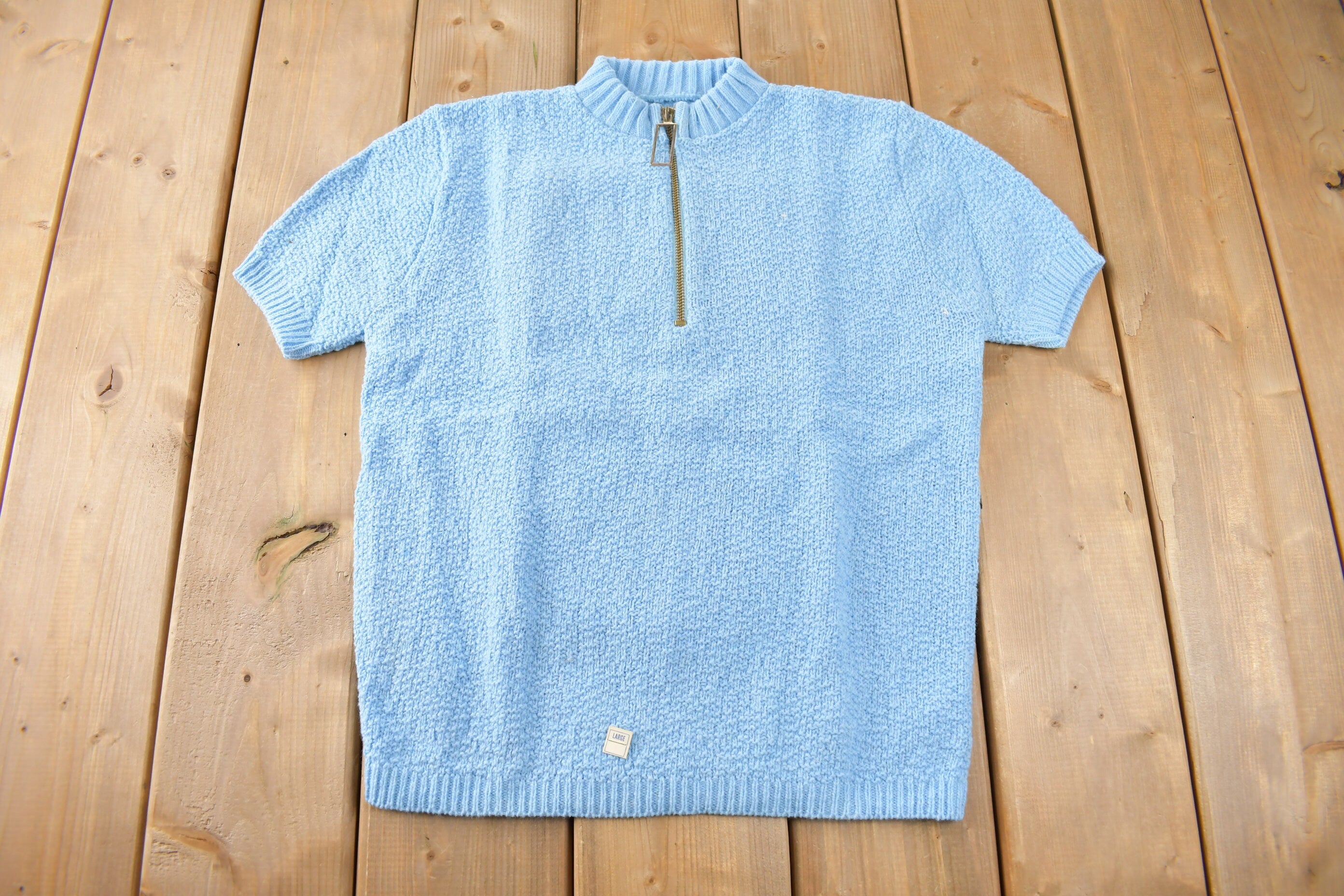True Vintage 1960s Deadstock Miss Scotch English Short Sleeve Quarter Zip Knit Acrylic Sweater