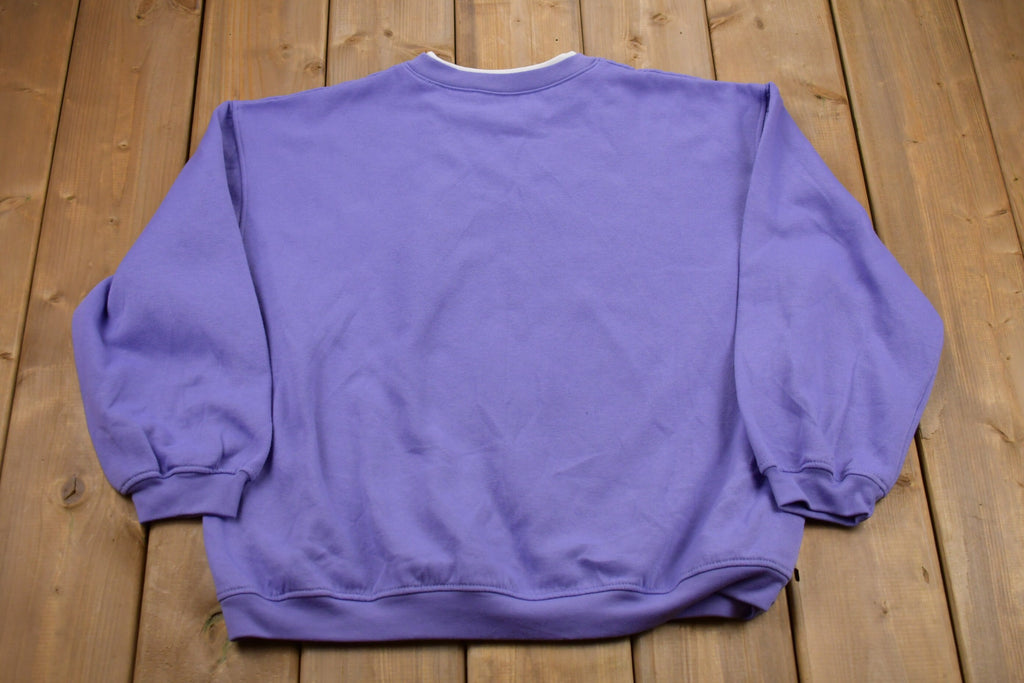 Vintage 1980s Basic Editions Double Collar Floral Graphic Crewneck Sweatshirt