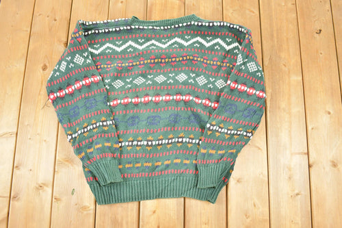 Vintage 1990s Gulf Traders Chunky Knit Holiday Crewneck Sweater Mens M / 90s Knit Crewneck / Vintage Preppy Knits /