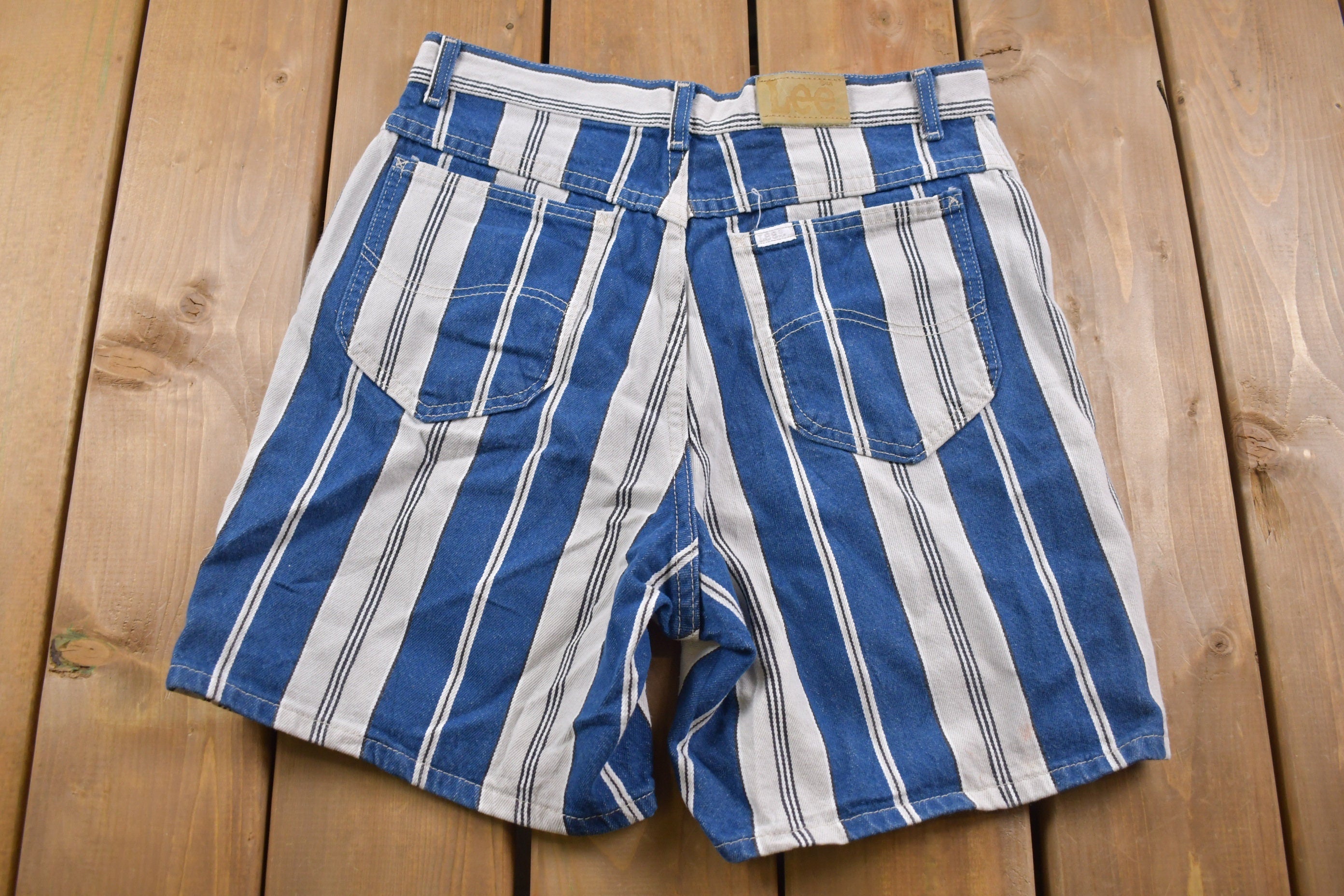 Vintage 1990s Lee Funky Vertical Striped Jean Shorts 30 x 7