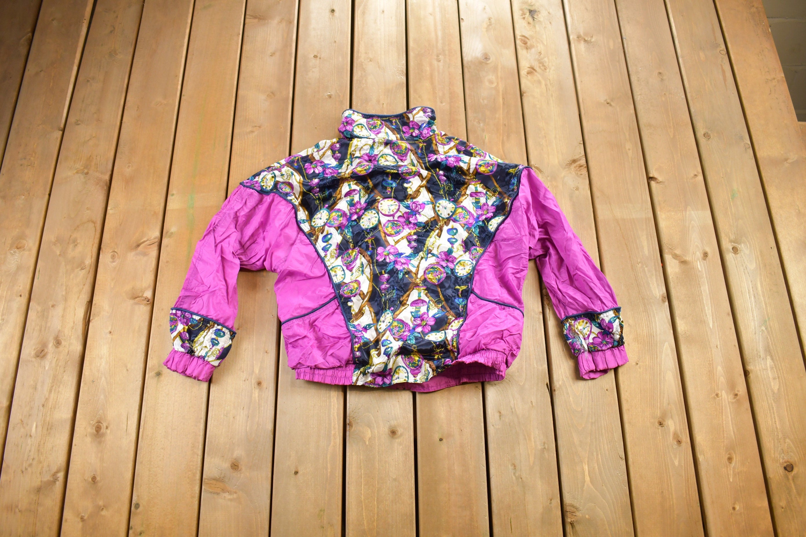 Vintage 1990s Pan Asia Abstract Clock Windbreaker
