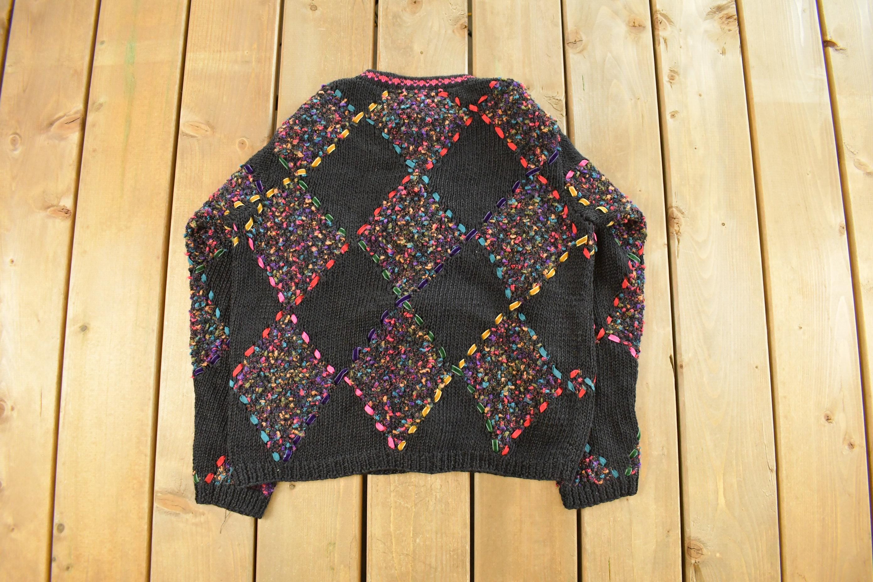 Vintage 1990s Sophisticate Petite Argyle Knit Cardigan Sweater Women's Medium