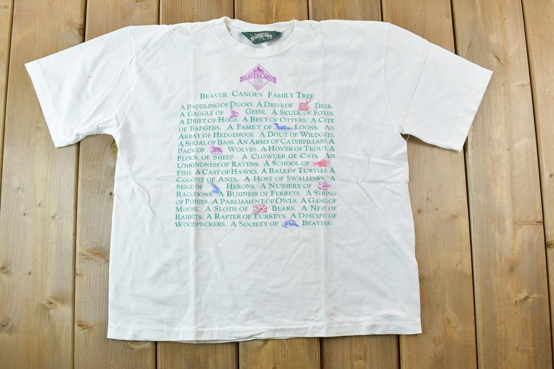 Vintage 1990s Beaver Canoe Family Tree Graphic T-Shirt