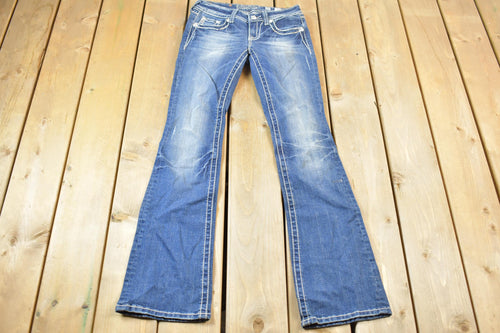 Vintage Y2K Miss Me Bedazzled Low Rise Jeans Size 26x32 / Boot Cut Jeans / Y2K Style / Embroidered Jeans / 2000s / Contrast Stitching